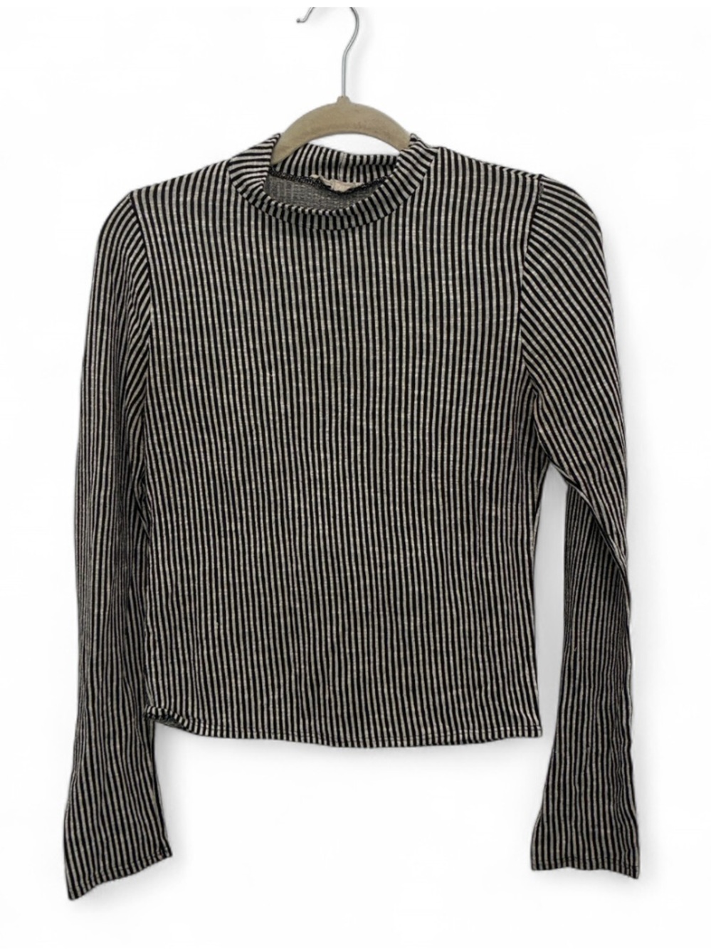 Caution To The Wind Black and White Ribbed Mock Neck Long-Sleeve Tee